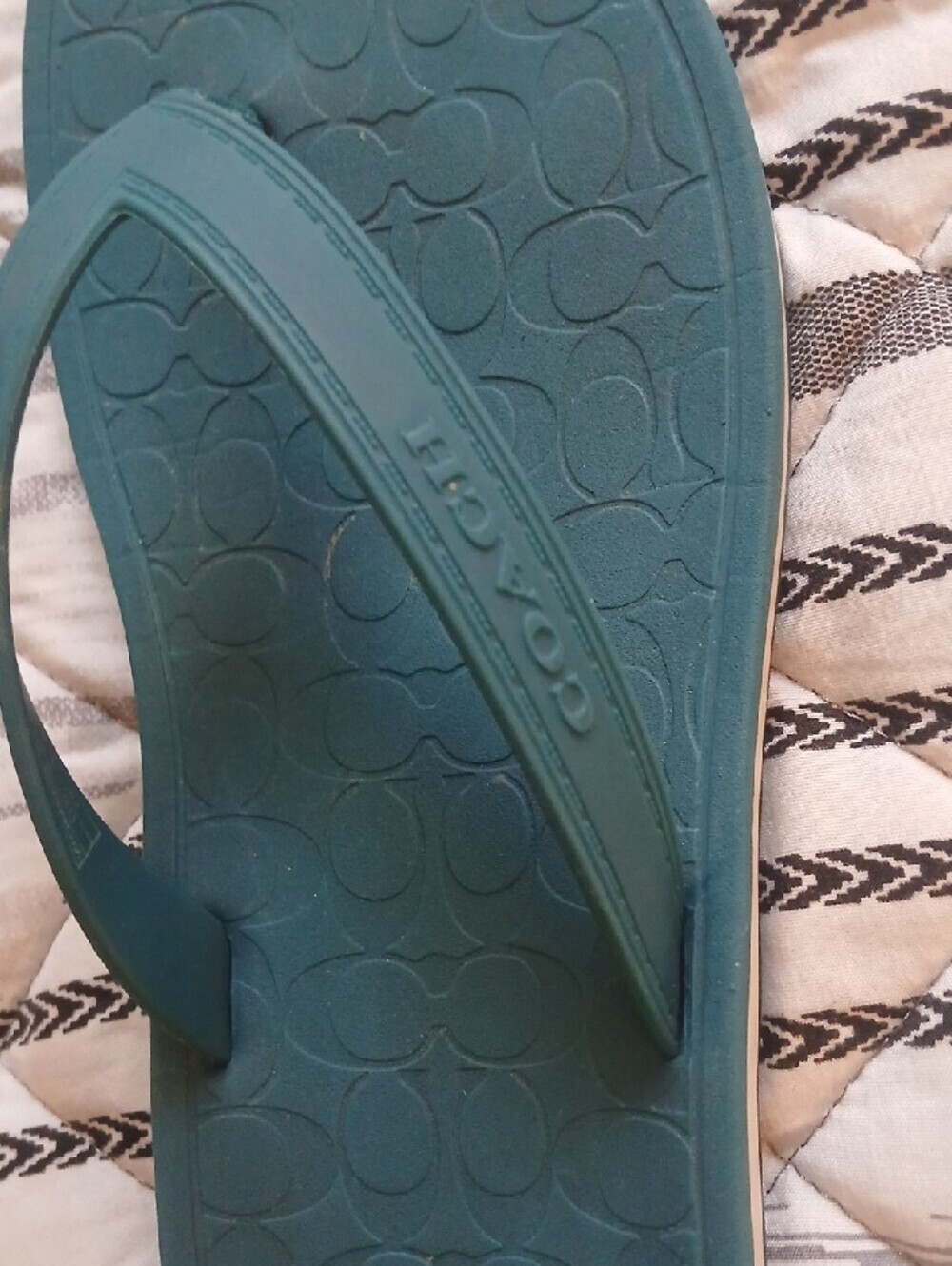 Teal Logo-Embossed Coach Flip Flop Sandals 8.5 - Picture 2 of 3